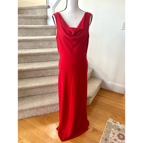 Alex Evenings Red Cowl Draped Open Back Bias Cut Gown - Picture 1 of 6